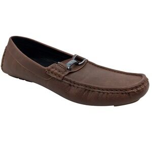 GUESS Men Brown Faux Leather Buckle Driving Moccasins Loafers Shoes Size 10.5